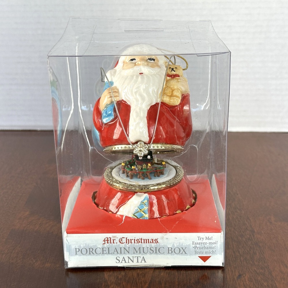 Mr. Christmas Porcelain Music Box Santa Jingle Bells Hinged Animated